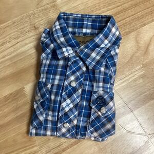 EUC Boy Wrangler Western Red Plaid Long Sleeve Shirt Pearl Snap Buttons XS